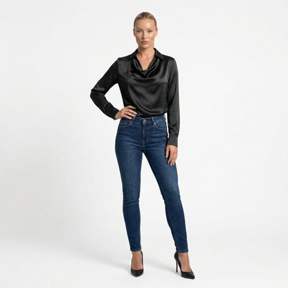 Harlow Women’s Polyester Long-Sleeve Blouse Draped-Collar