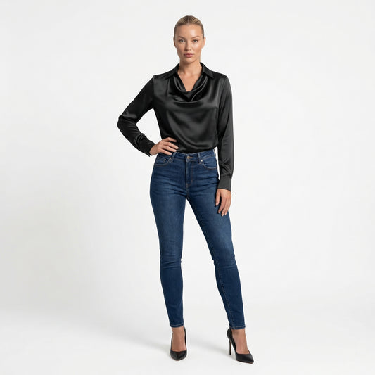 Harlow Women’s Polyester Long-Sleeve Blouse Draped-Collar