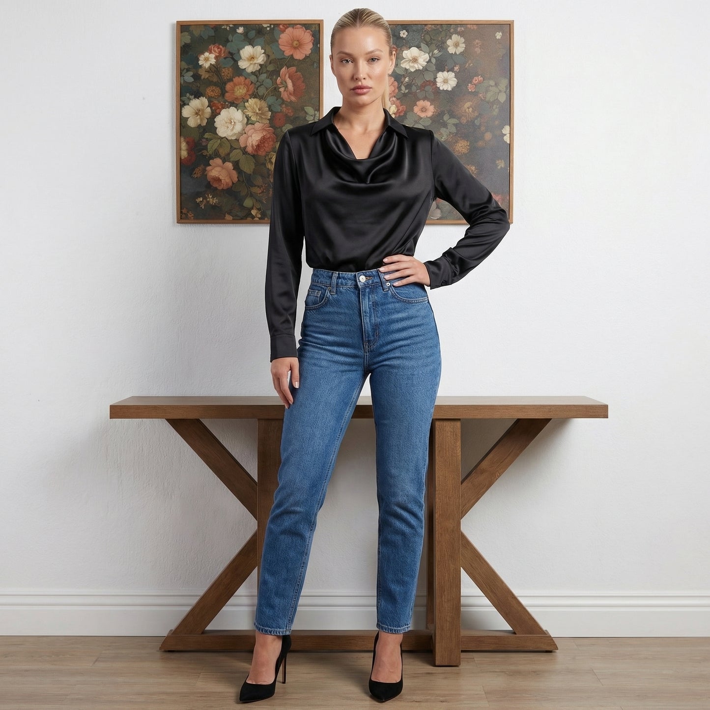 Harlow Women’s Polyester Long-Sleeve Blouse Draped-Collar
