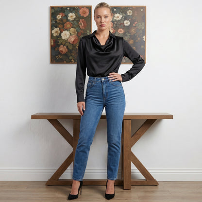 Harlow Women’s Polyester Long-Sleeve Blouse Draped-Collar