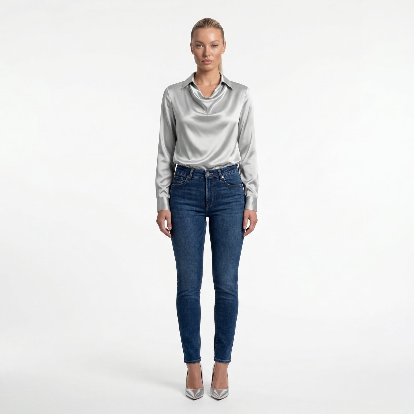 Harlow Women’s Polyester Long-Sleeve Blouse Draped-Collar
