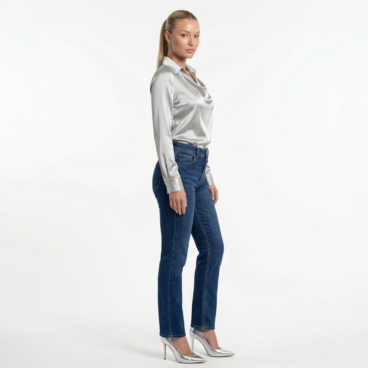 Harlow Women’s Polyester Long-Sleeve Blouse Draped-Collar