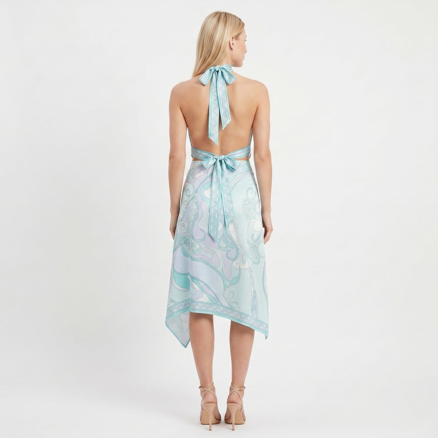 Isla Women's Two-Piece Set Halter Top, Printed Wrap Skirt