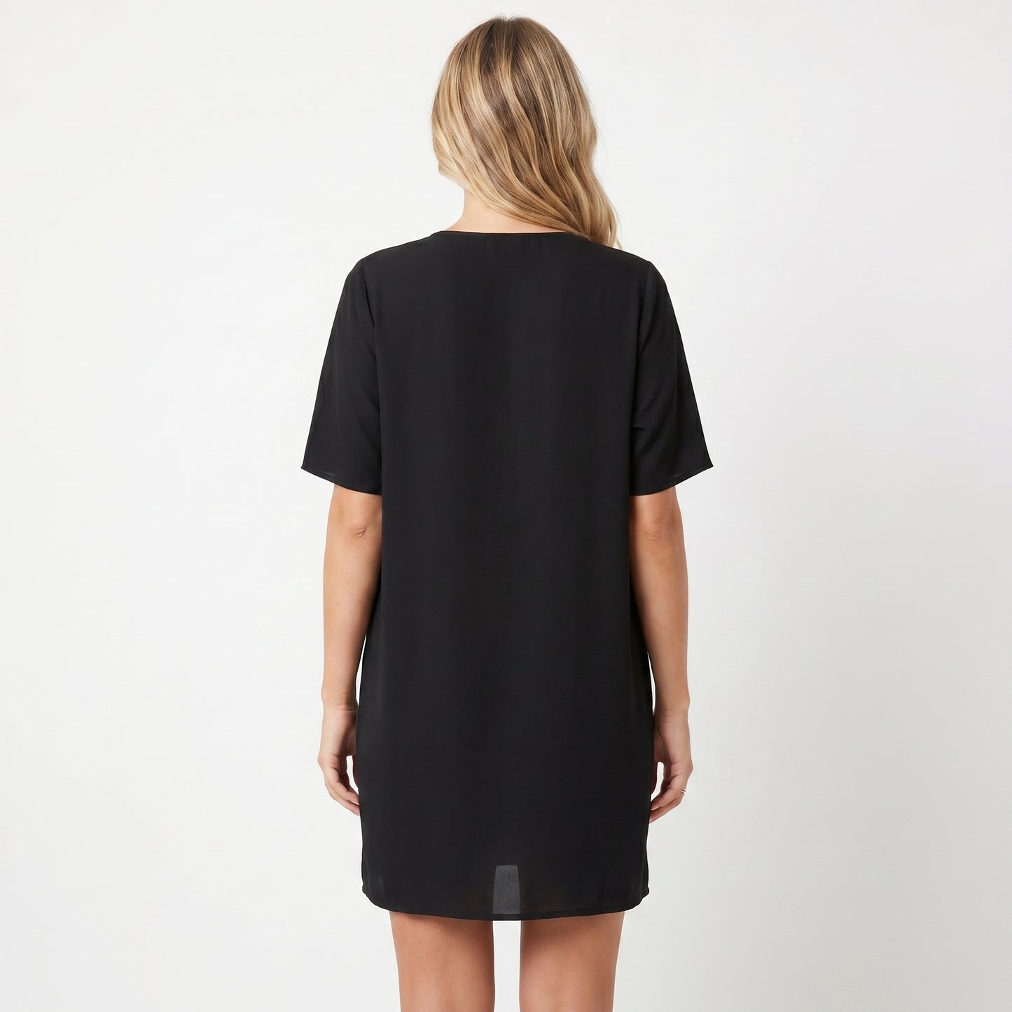 Lena Women's Mini Dress Batwing Sleeve Pleated, V-Neck