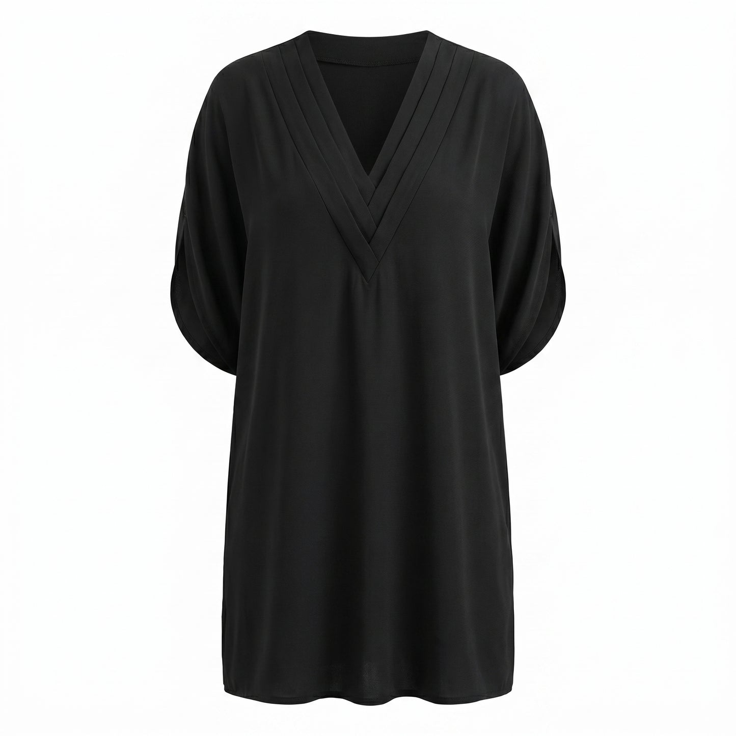 Lena Women's Mini Dress Batwing Sleeve Pleated, V-Neck