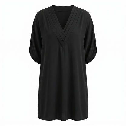 Lena Women's Mini Dress Batwing Sleeve Pleated, V-Neck