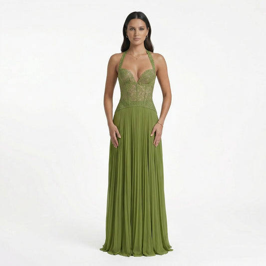 Lena | Women’s Polyester Sleeveless Maxi Dress, Pleated