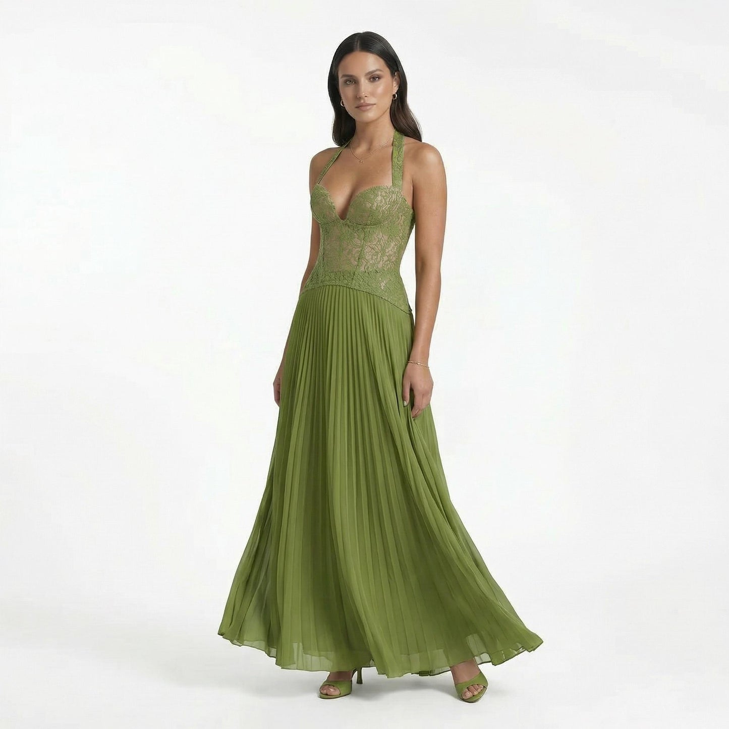 Lena | Women’s Polyester Sleeveless Maxi Dress, Pleated