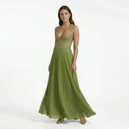Lena | Women’s Polyester Sleeveless Maxi Dress, Pleated