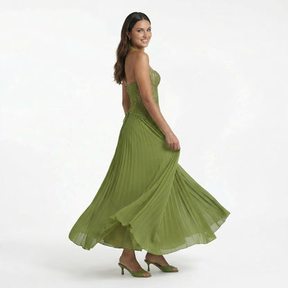 Lena | Women’s Polyester Sleeveless Maxi Dress, Pleated