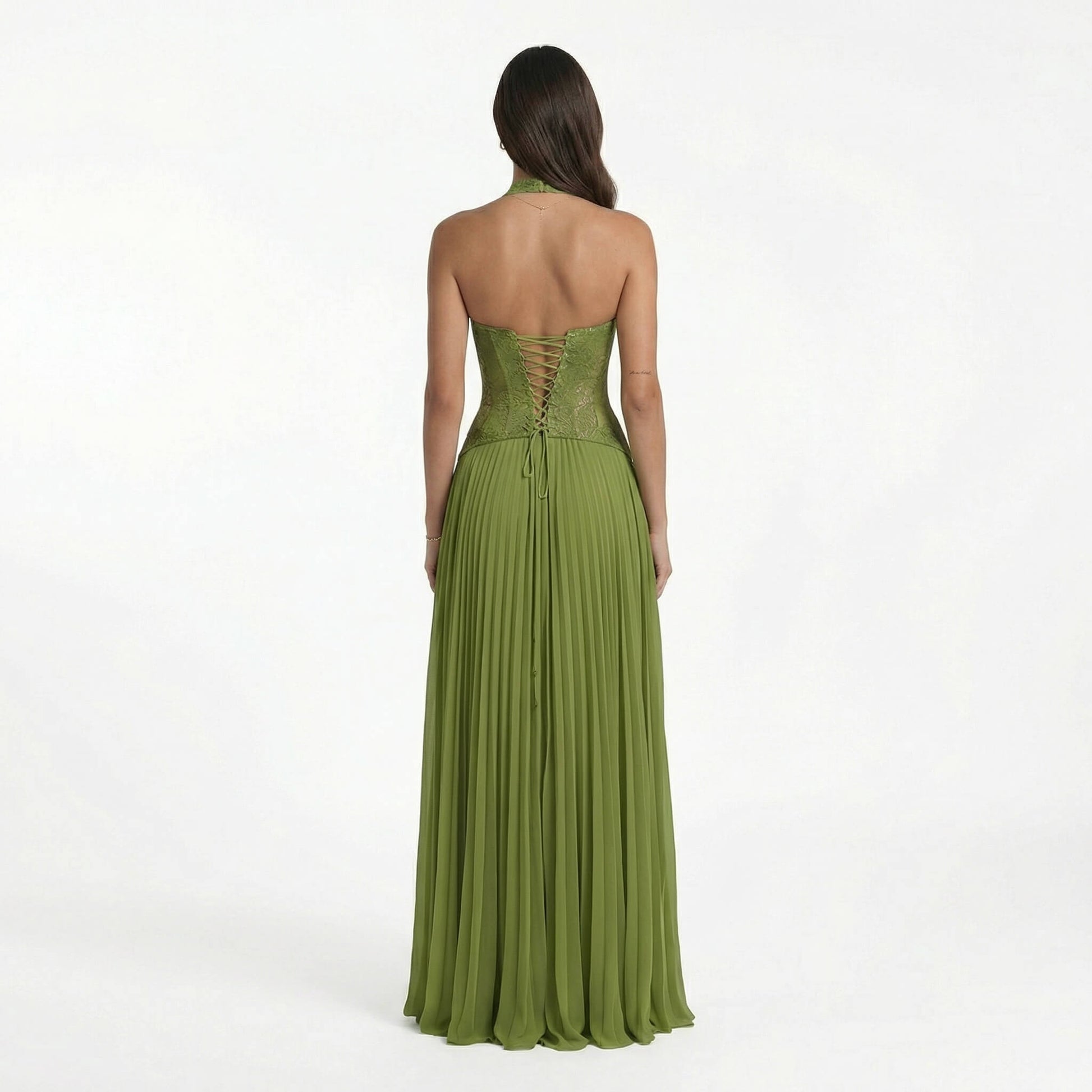 Lena | Womens Polyester Sleeveless Maxi Dress, Pleated, Green / S Lena | Womens Polyester Sleeveless Maxi Dress, Pleated, Green / S