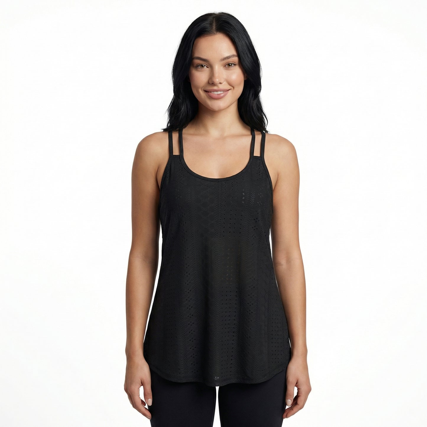 Lila Women's Eyelet Camisole Tank Top, Loose Fit Double Strap Scoop Neck