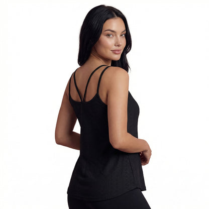 Lila Women's Eyelet Camisole Tank Top, Loose Fit Double Strap Scoop Neck