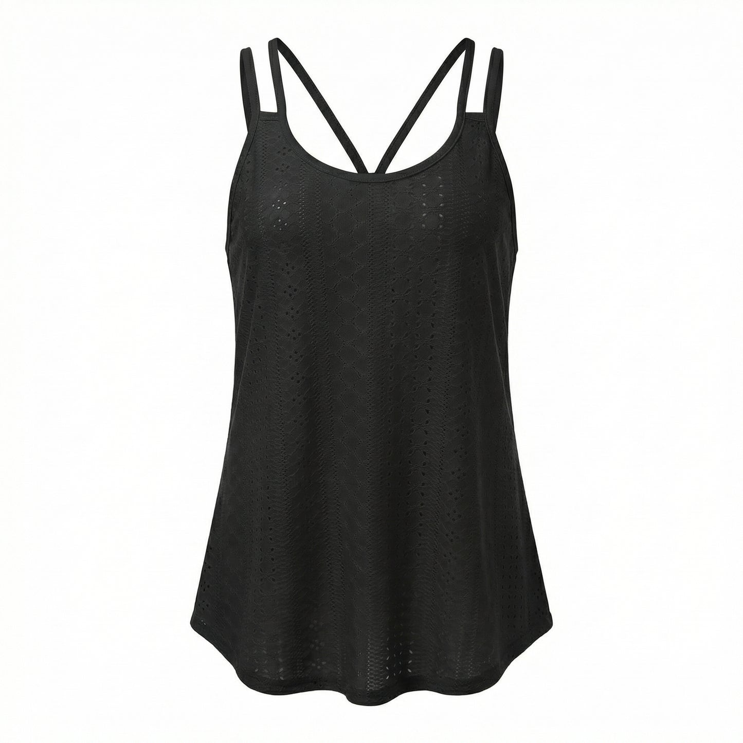 Lila Women's Eyelet Camisole Tank Top, Loose Fit Double Strap Scoop Neck