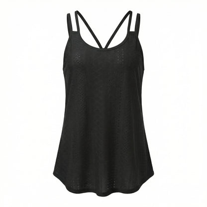 Lila Women's Eyelet Camisole Tank Top, Loose Fit Double Strap Scoop Neck