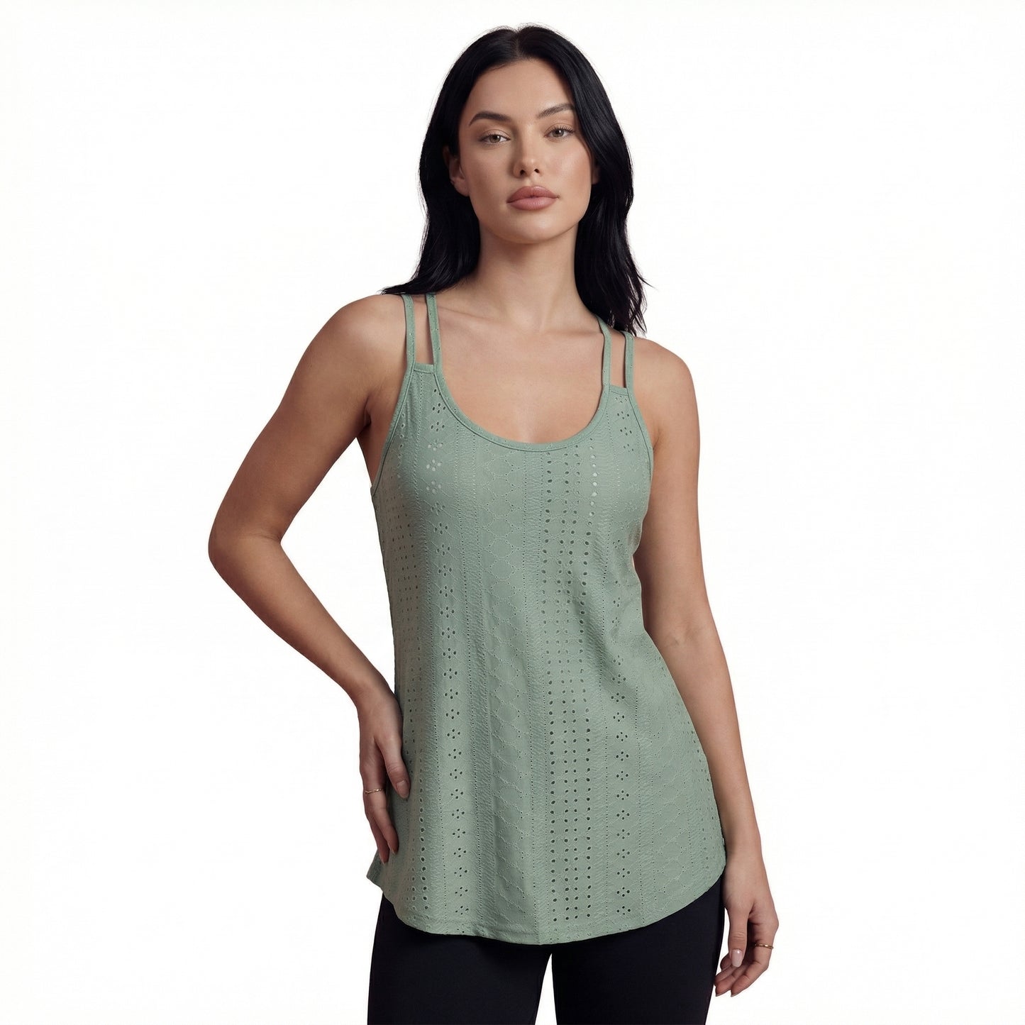 Lila Women's Eyelet Camisole Tank Top, Loose Fit Double Strap Scoop Neck