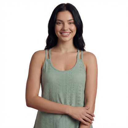 Lila Women's Eyelet Camisole Tank Top, Loose Fit Double Strap Scoop Neck