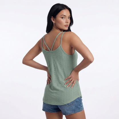 Lila Women's Eyelet Camisole Tank Top, Loose Fit Double Strap Scoop Neck