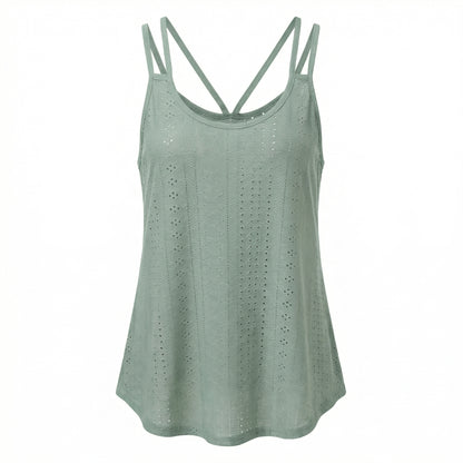 Lila Women's Eyelet Camisole Tank Top, Loose Fit Double Strap Scoop Neck