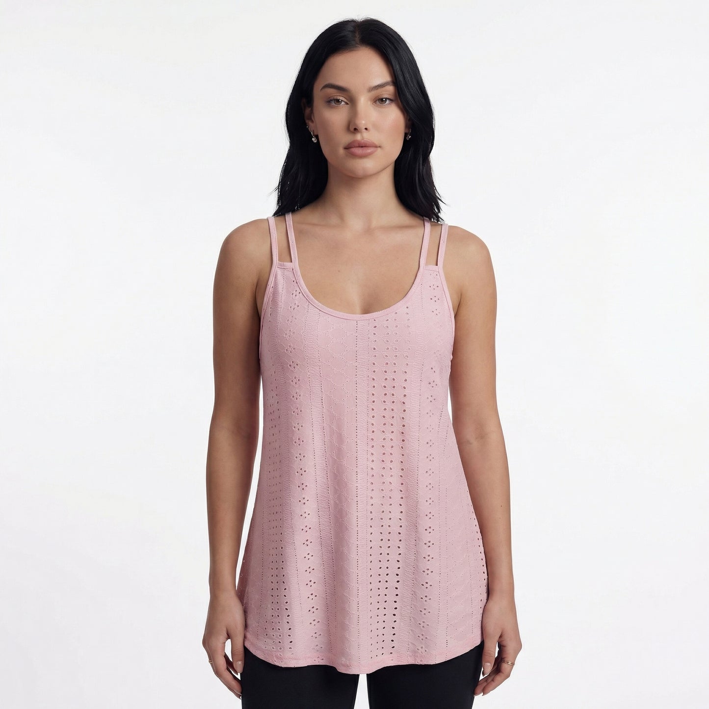 Lila Women's Eyelet Camisole Tank Top, Loose Fit Double Strap Scoop Neck
