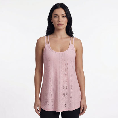 Lila Women's Eyelet Camisole Tank Top, Loose Fit Double Strap Scoop Neck