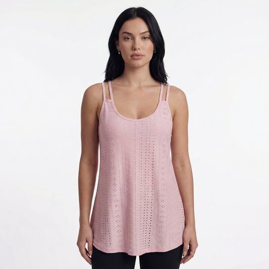 Lila Women's Eyelet Camisole Tank Top, Loose Fit Double Strap Scoop Neck