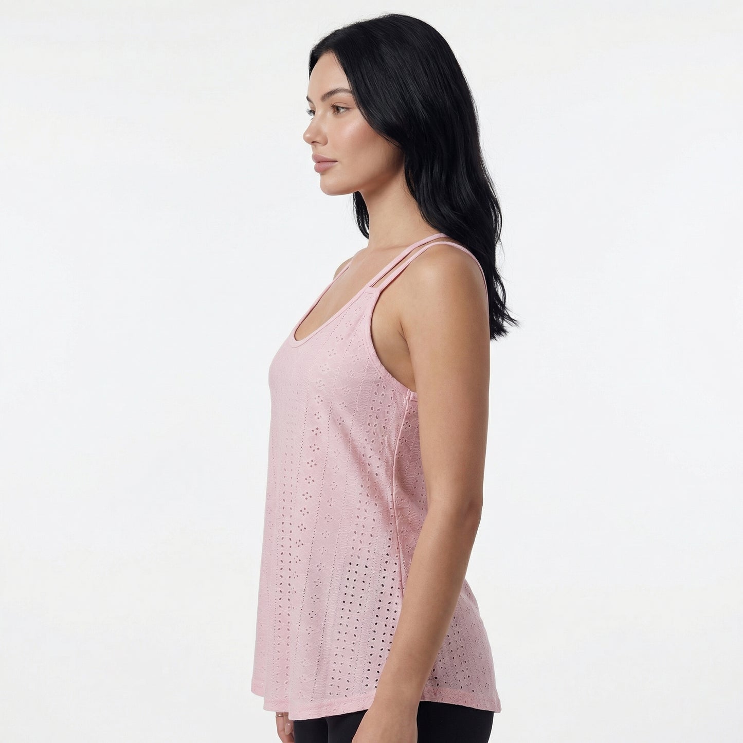 Lila Women's Eyelet Camisole Tank Top, Loose Fit Double Strap Scoop Neck