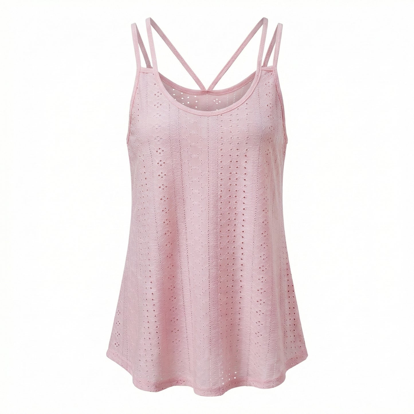 Lila Women's Eyelet Camisole Tank Top, Loose Fit Double Strap Scoop Neck