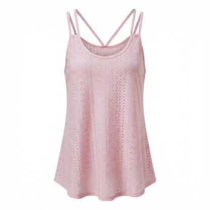 Lila Women's Eyelet Camisole Tank Top, Loose Fit Double Strap Scoop Neck