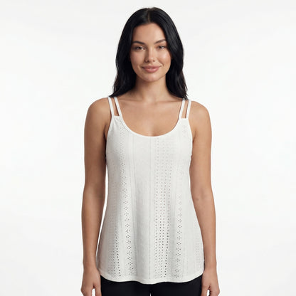 Lila Women's Eyelet Camisole Tank Top, Loose Fit Double Strap Scoop Neck