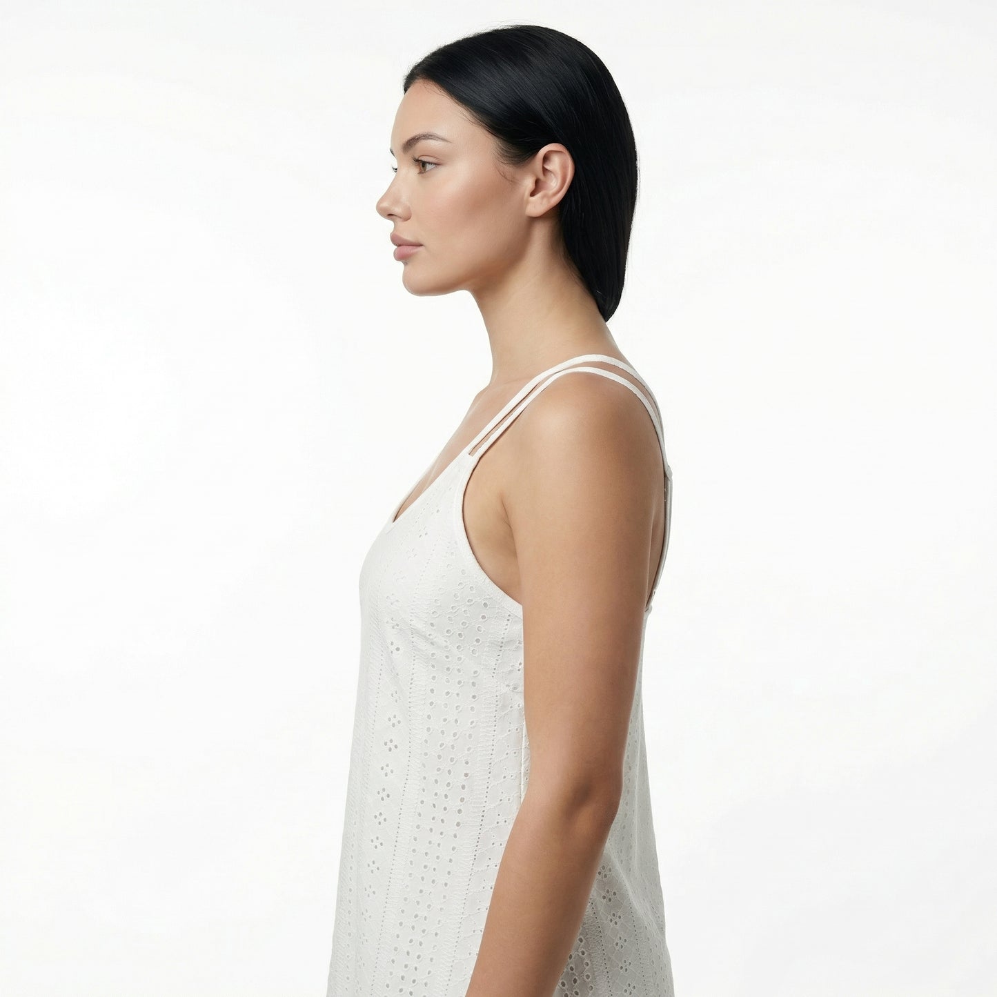Lila Women's Eyelet Camisole Tank Top, Loose Fit Double Strap Scoop Neck