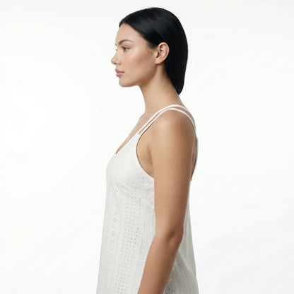 Lila Women's Eyelet Camisole Tank Top, Loose Fit Double Strap Scoop Neck