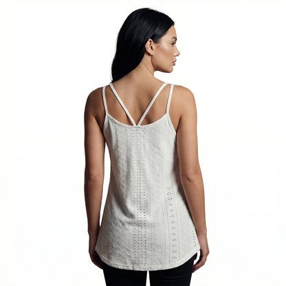 Lila Women's Eyelet Camisole Tank Top, Loose Fit Double Strap Scoop Neck