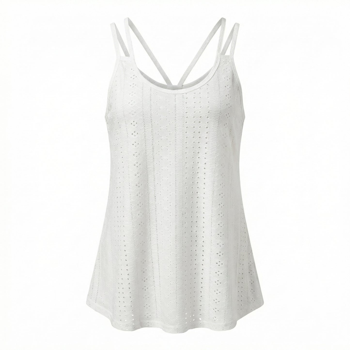 Lila Women's Eyelet Camisole Tank Top, Loose Fit Double Strap Scoop Neck