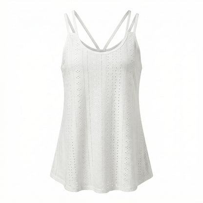 Lila Women's Eyelet Camisole Tank Top, Loose Fit Double Strap Scoop Neck
