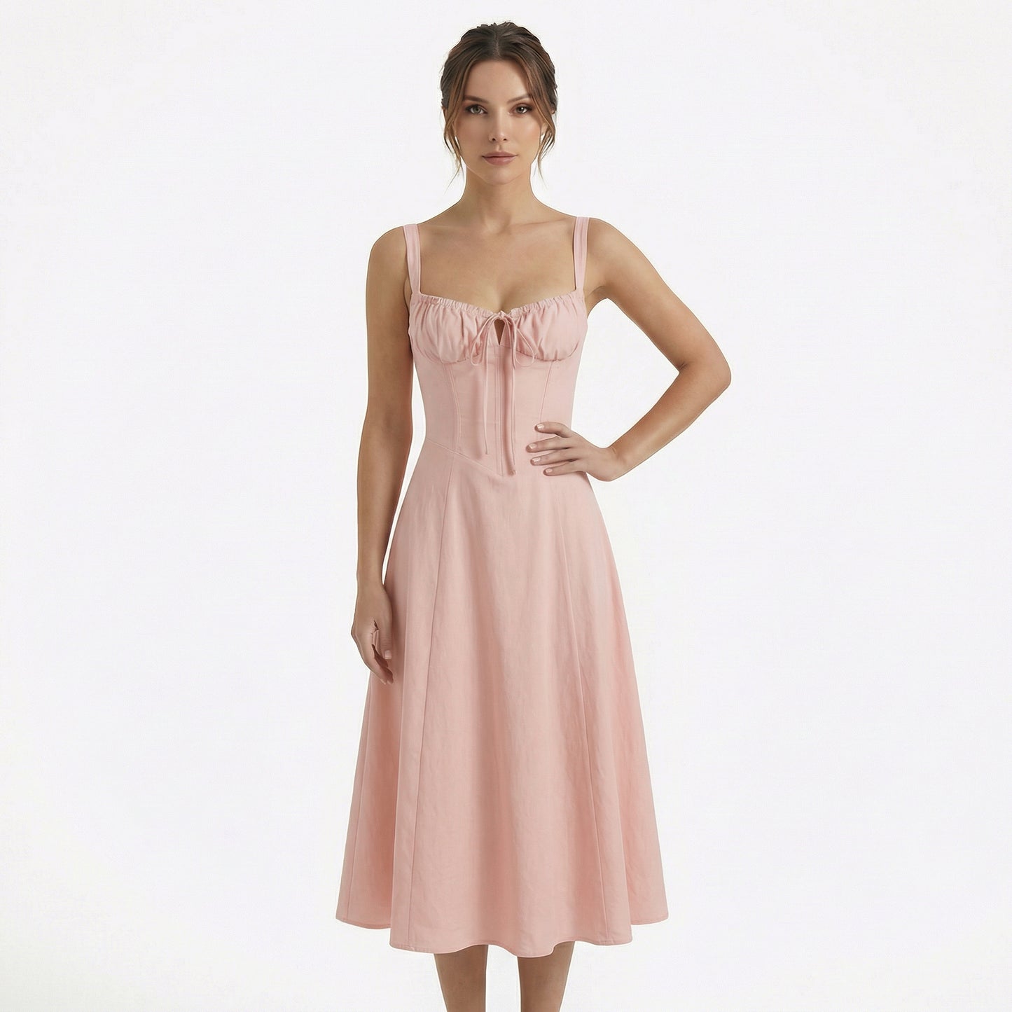Lina | Women’s Lace-Up Sweetheart Midi Dress