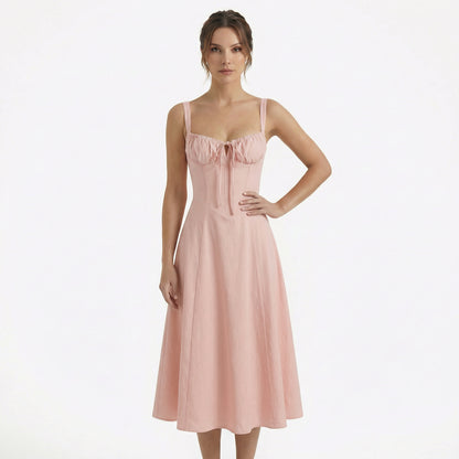 Lina | Women’s Lace-Up Sweetheart Midi Dress