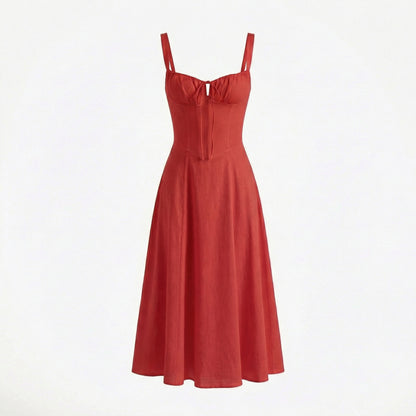 Lina | Women’s Lace-Up Sweetheart Midi Dress