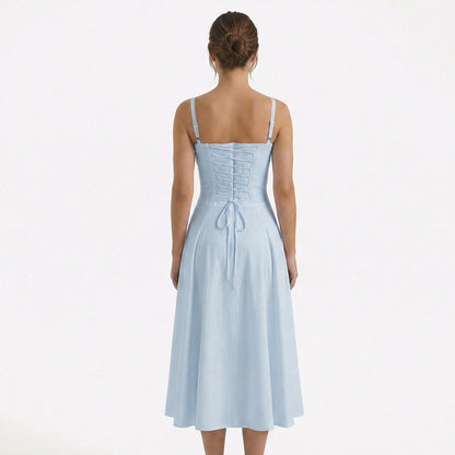 Lina | Women’s Lace-Up Sweetheart Midi Dress