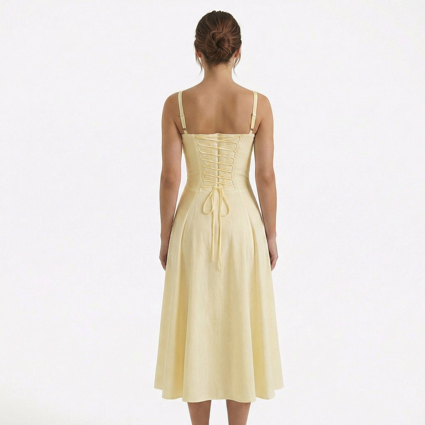 Lina | Women’s Lace-Up Sweetheart Midi Dress