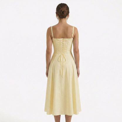 Lina | Women’s Lace-Up Sweetheart Midi Dress