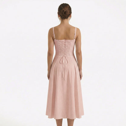 Lina | Women’s Lace-Up Sweetheart Midi Dress