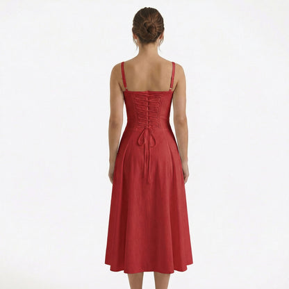 Lina | Women’s Lace-Up Sweetheart Midi Dress