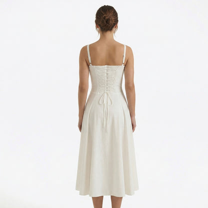 Lina | Women’s Lace-Up Sweetheart Midi Dress