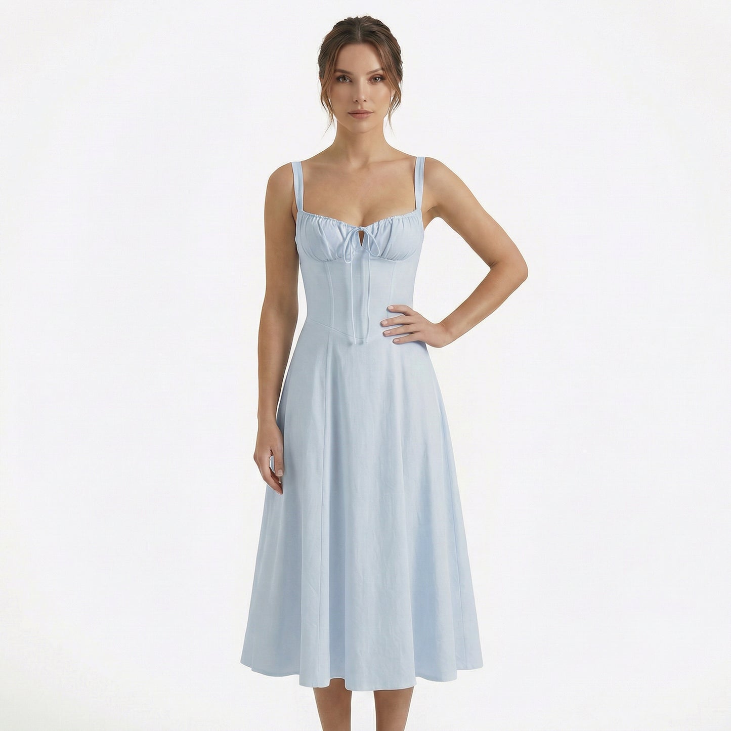 Lina | Women’s Lace-Up Sweetheart Midi Dress