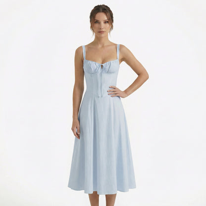 Lina | Women’s Lace-Up Sweetheart Midi Dress