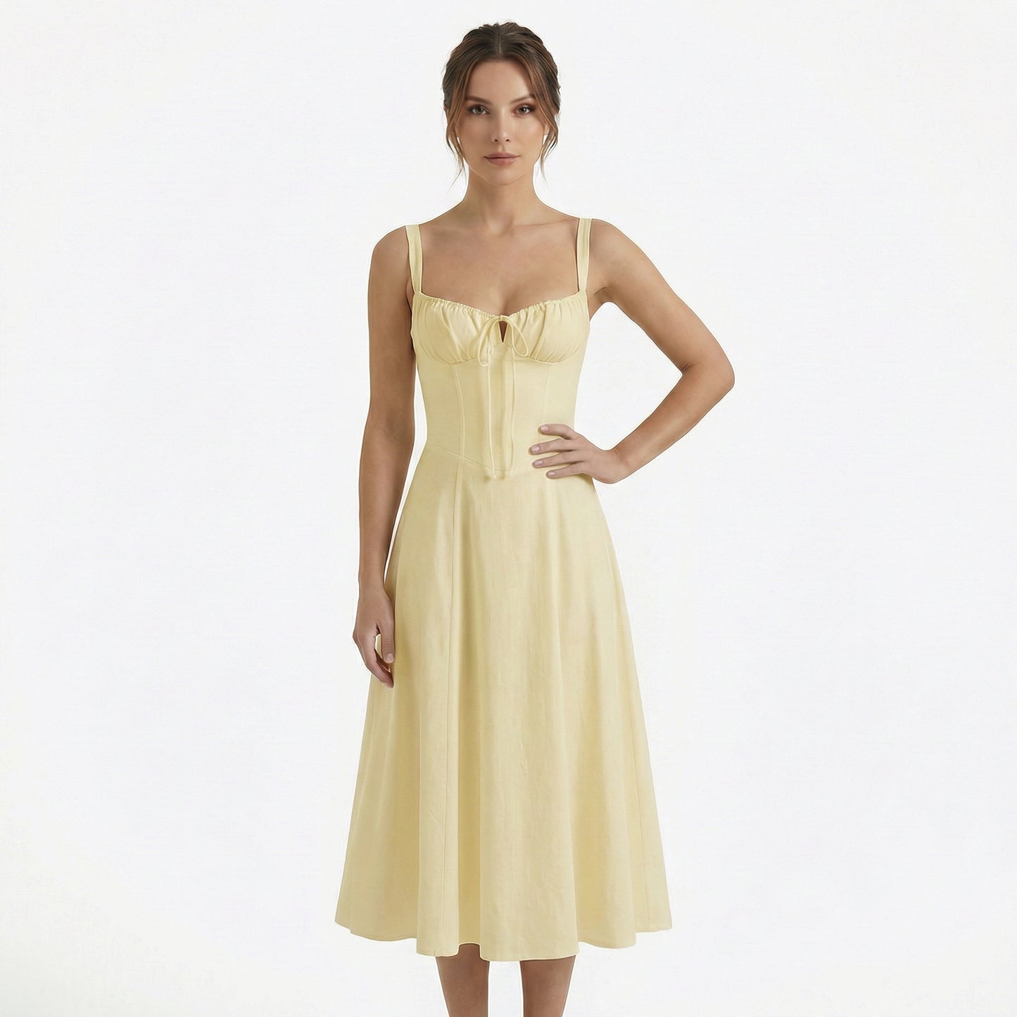 Lina | Women’s Lace-Up Sweetheart Midi Dress
