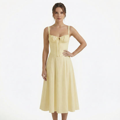 Lina | Women’s Lace-Up Sweetheart Midi Dress