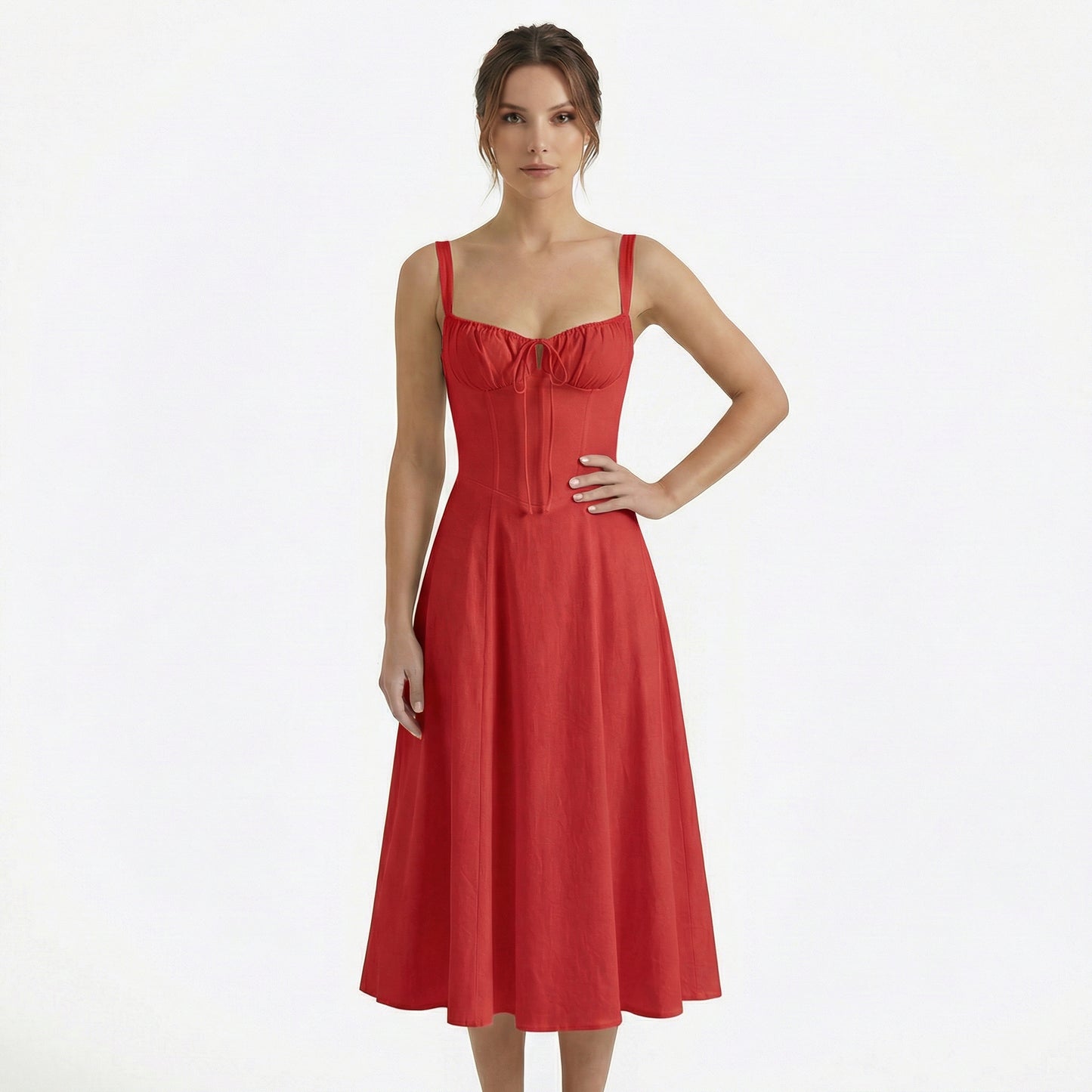 Lina | Women’s Lace-Up Sweetheart Midi Dress