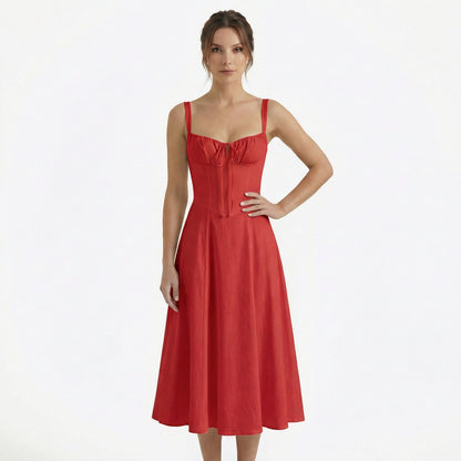 Lina | Women’s Lace-Up Sweetheart Midi Dress